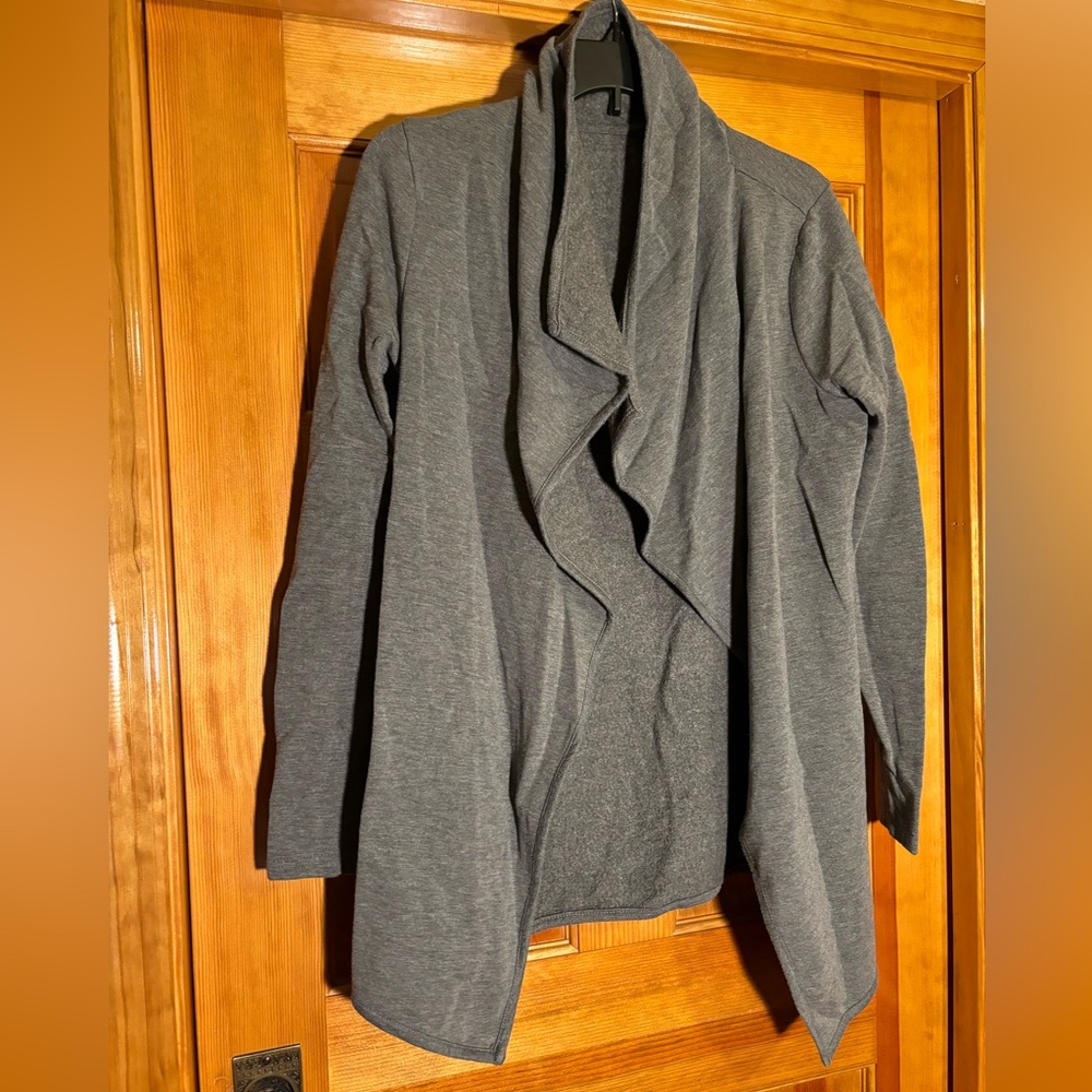 Gray lined cardigan not sure what brand feels vintage has an athletic feel